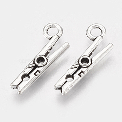 Tibetan Style Alloy Pendants, Clip, Lead Free & Cadmium Free, Antique Silver, 19x7.5x2.5mm, Hole: 2mm, about 890pcs/500g(TIBEP-T052-08AS-RS)