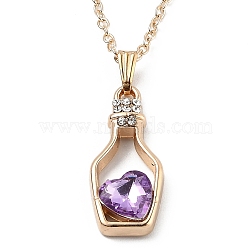 Alloy Resin Pendant Necklaces, with Cable Chains, Bottle with Heart, Light Gold, Lilac, 16.73 inch(42.5cm)(NJEW-B0003-09LG)