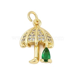 Rack Plating Brass Micro Pave Cubic Zirconia Pendants, Long-Lasting Plated, Lead Free & Cadmium Free, with Jump Ring, Umbrella Charms, Real 18K Gold Plated, 16x12x4.5mm(KK-R166-02G-06)