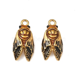 304 Stainless Steel Enamel Pendants, Cicada Charms, Ion Plating(IP), Real 18K Gold Plated, Black, 12x8x4mm, Hole: 1.5mm(X-STAS-F347-08G)