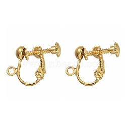 Brass Clip-on Earring Findingsfor non-pierced Ears, with Loop, Golden, Nickel Free, about 13.5mm wide, 17mm long, 5mm thick, Hole: about 1.2mm(X-EC143-NFG)