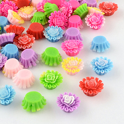 Resin Beads, Flower, Mixed Color, 14x14x7mm, Hole: 1mm(RESI-Q175-07M)