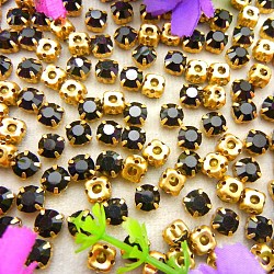 Flat Round Sew on Rhinestone, Glass Crystal Rhinestone, Multi-Strand Links, with Brass Prong Setting, Jet, 3mm, about 1400~1440pcs/bag(FIND-PW0012-01A-02)