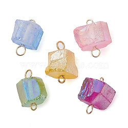 Electroplated Natural Quartz Beads Connector Charms, Irregular Shaped Links with Iron Double Loops, Mixed Color, Golden, 17~19x12~16x9~14mm, Hole: 2mm and 3mm(PALLOY-JF02457-01)
