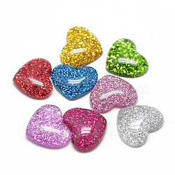Resin Cabochons, with Glitter Powder, Heart, Mixed Color, 14x16x5mm(X-CRES-Q196-28)