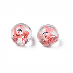Translucent Acrylic Cabochons, with Dried Flower, Round, Light Salmon, 10x9mm(TACR-N006-13A)