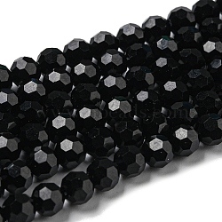 Opaque Glass Beads Stands, Faceted(32 Facets), Round, Black, 6mm, Hole: 1mm, about 98pcs/strand, 20.47''(52cm)(EGLA-A035-P6mm-D18)