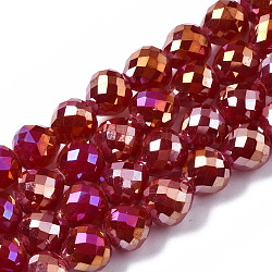 Electroplate Glass Beads Strands, AB Color Plated, Faceted, Teardrop, FireBrick, 8mm, Hole: 1.6mm, about 69~70pcs/strand, 20.79~22.05 inch(52.8cm~56cm)(EGLA-Q125-007G)