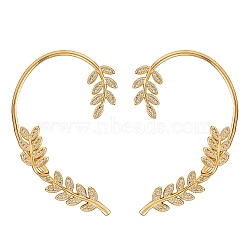 Clear Cubic Zirconia Leaf Wrapped Stud Earrings, Brass Half Hoop Earrings for Women, Golden, 50x39.5x8.5mm, Pin: 1mm(EJEW-SZ0001-82)