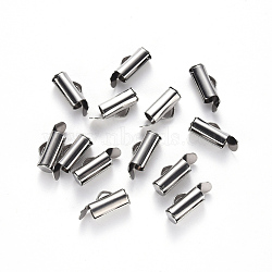 Tarnish Resistant 304 Stainless Steel Slide On End Clasp Tubes, Slider End Caps, Stainless Steel Color, 6x10x4mm, Hole: 3x1.5mm, Inner Diameter: 3mm(STAS-S115-01C-P)