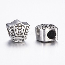 304 Stainless Steel European Beads, Crown, Large Hole Beads, Antique Silver, 11x12x8mm, Hole: 4.5mm(STAS-A032-017AS)