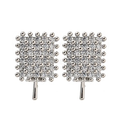 Rack Plating Brass Micro Pave Clear Cubic Zirconia Studs Earrings Finding, Cadmium Free & Lead Free, Long-lasting Plated, Rectangle, Platinum, 16.5x10mm, Pin: 0.8~1mm(KK-T072-15P-01)