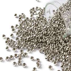 TOHO Round Seed Beads, Japanese Seed Beads, (713) Olympic Silver Metallic, 8/0, 3mm, Hole: 1mm, about 222pcs/10g(X-SEED-TR08-0713)