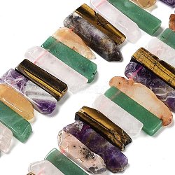 Natural Amethyst & Green Aventurine & Tiger Eye & Rose Quartz & Red Agate Beads Strands, Top Drilled Beads, Rectangle, 24~62x8~14x4~9mm, Hole: 1.8mm, about 34~39pcs/strand, 15.04''~15.51''(38.2~39.4cm)(G-L551B-10)
