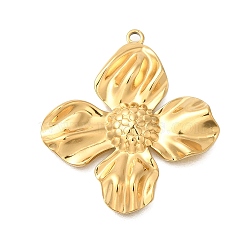 PVD Vacuum Plating 201 Stainless Steel Pendants, Flower Charm, Real 18K Gold Plated, 32x29x3mm, Hole: 1.6mm(STAS-C111-02A-G)