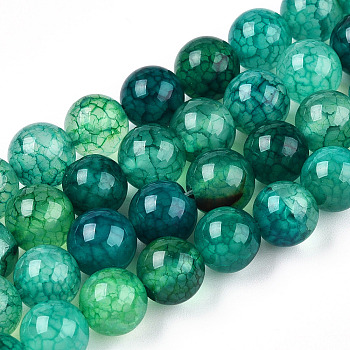 Natural Dragon Veins Agate Beads Strands, Dyed, Round, Dark Cyan, 8mm, Hole: 1mm, about 48pcs/strand, 14.96 inch