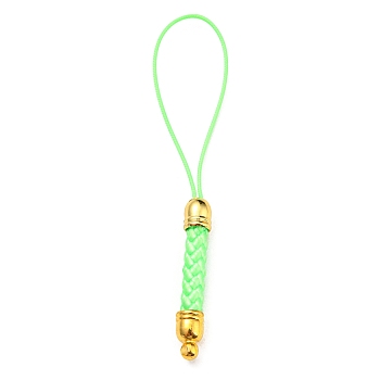 Korean Polyester Thread Pendants Decorations, with Golden Tone Brass Findings, Lime, 73mm, Hole: 1.6mm