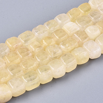 Natural Dolomite Beads Strands, Dyed, Cube, Champagne Yellow, 7~8x7~8x7~8mm,  Hole: 1.2mm, about 50~52pcs/strand, 14.76 inch~15.35 inch(37.5cm~39cm)