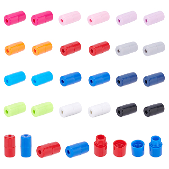 PandaHall Elite 48Pcs 12 Colors Plastic Screw Clasps, for Shoelace Buckles, Column, Mixed Color, 18x9.5mm, Hole: 3mm, 4pcs/color