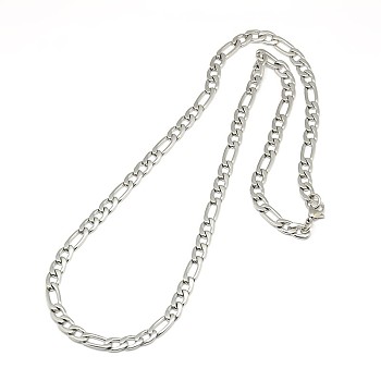 Fashionable 304 Stainless Steel Figaro Chain Necklaces for Men, with Lobster Claw Clasps, Stainless Steel Color, 21.65 inch(55cm), 6mm