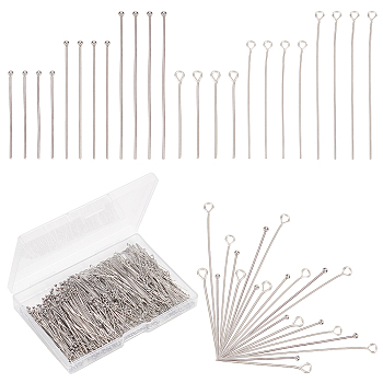 Elite 600Pcs 6 Styles 304 Stainless Steel Pins Set, Including Eye Pins ang Ball Head Pins, Stainless Steel Color, 30~50mm, Hole: 2mm, Pin: 0.6~0.7mm, 100pcs/style