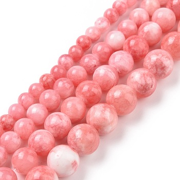 Natural Persian Jade Beads Strands, Dyed, Round, Pink, 6mm, Hole: 1mm, about 62pcs/strand, 16 inch