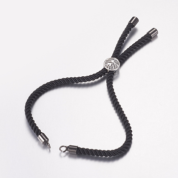 Nylon Twisted Cord Bracelet Making, Slider Bracelet Making, with Brass Findings, Tree of Life, Black, Gunmetal, 8-5/8 inch(220mm), 3mm, Hole: 2mm