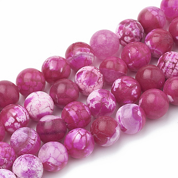 Dyed Natural Crackle Agate Beads Strands, Round, Fuchsia, 6~6.5mm, Hole: 1mm, about 64pcs/strand, 15.1 inch