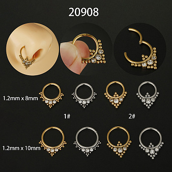 316L Surgical Stainless Steel Micro Pave Clear Cubic Zirconia Nose Rings, Triangle, Stainless Steel Color, Inner Diameter: 10mm, Pin: 1.2mm