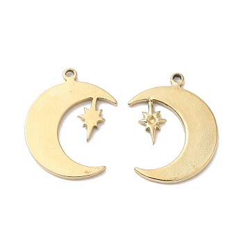 Ion Plating(IP) 316L Surgical Stainless Steel Pendants, Moon with Star Charm, Real 18K Gold Plated, 18x13x1.4mm, Hole: 1mm