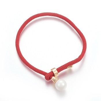 Cotton Cord Bracelets, Red String Bracelets, with Shell Pearl Beads and Brass Finding, Long-Lasting Plated, Real 24K Gold Plated, Red, 9 inch(23cm)