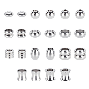 22Pcs 11 Styles Stainless Steel Beads, Mixed Shapes, Stainless Steel Color, 7~10x4~11mm, Hole: 2.5~7.5mm, 2pcs/style