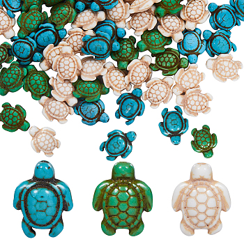 120Pcs 3 Styles Synthetic Howlite & Turquoise Beads, Dyed, Sea Turtle, Mixed Color, 17~18x14x6~8mm, Hole: 1mm, 40pcs/style