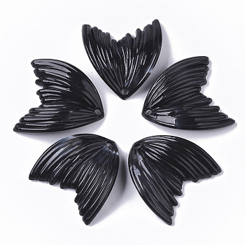Acrylic Pendants, Imitation Gemstone Style, Wing, Black, 27x25.5x3mm, Hole: 2mm