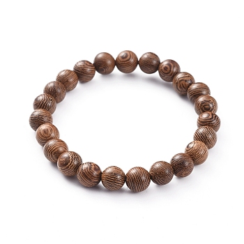 Unisex Wood Beads Stretch Bracelets, Round, Inner Diameter: 2-1/8 inch(5.5cm)