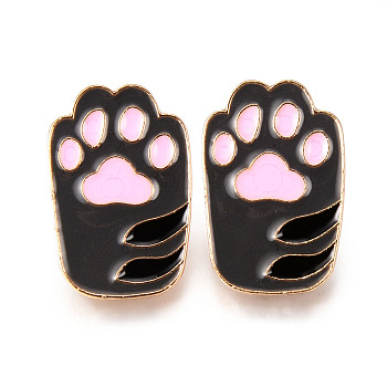 Alloy Enamel Brooches, Enamel Pin, with Brass Butterfly Clutches, Cat Paw Prints, Light Gold, Cadmium Free & Nickel Free & Lead Free, Black, 29.5x19.5x2mm, Pin: 1mm