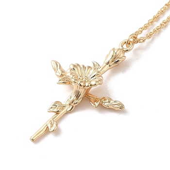 304 Stainless Steel Cross with Flower Pendant Necklaces for Women, Golden, 17.24 inch(43.8cm)
