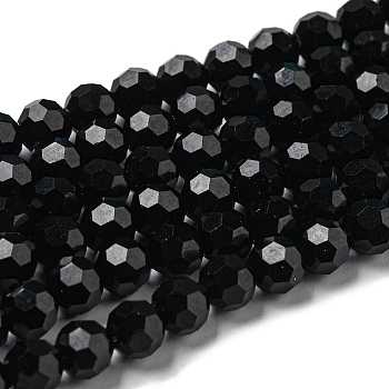 Opaque Glass Beads Stands, Faceted(32 Facets), Round, Black, 6mm, Hole: 1mm, about 98pcs/strand, 20.47''(52cm)