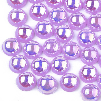ABS Plastic Imitation Pearl Cabochons, AB Color Plated, Half Round, Medium Purple, 6x3mm, 5000pcs/bag
