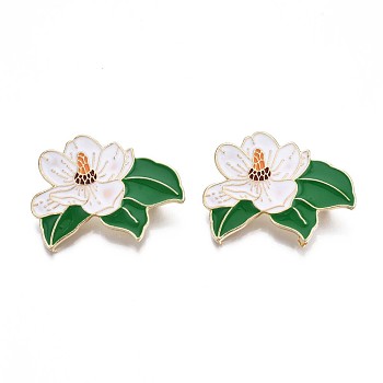 Flower Enamel Pin, Alloy Brooch for Backpack Clothes, Nickel Free & Lead Free, Light Golden, Colorful, 30x39mm