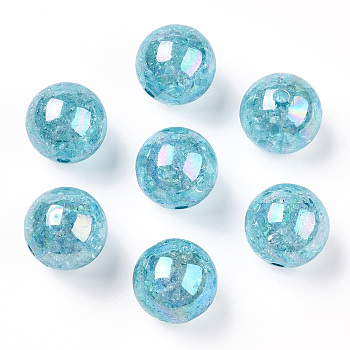 AB Color Transparent Crackle Round Acrylic Beads, Dark Turquoise, 20mm, Hole: 2.5mm, about 108pcs/500g