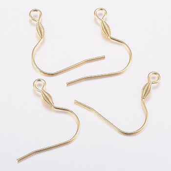 304 Stainless Steel Earring Hooks, Ear Wire, with Horizontal Loop, Golden, 21x21x2.5mm, Hole: 2.5mm, 20 Gauge, Pin: 0.8mm