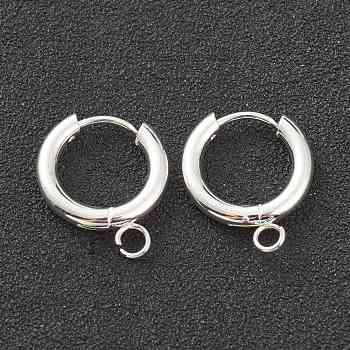 201 Stainless Steel Huggie Hoop Earring Findings, with Horizontal Loop and 316 Surgical Stainless Steel Pin, Silver, 18x15x2.5mm, Hole: 2.5mm, Pin: 1mm