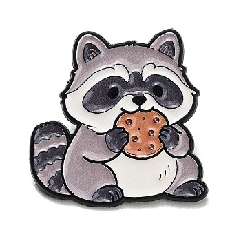 Cute Raccoon Eating Cookie Enamel Pins, Painting Black Alloy Badges for Backpack Clothes, Gray, 33x32mm
