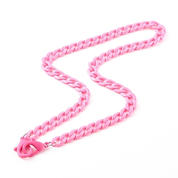 Personalized Acrylic Curb Chain Necklaces, Eyeglass Chains, Handbag Chains, with Plastic Lobster Claw Clasps, Hot Pink, 24 inch(61cm)