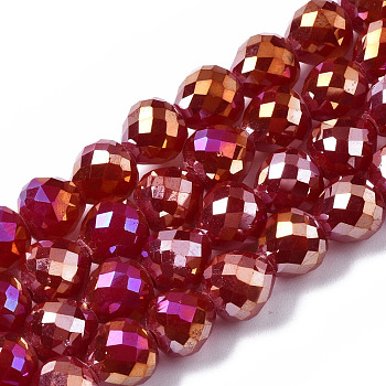 Electroplate Glass Beads Strands, AB Color Plated, Faceted, Teardrop, FireBrick, 8mm, Hole: 1.6mm, about 69~70pcs/strand, 20.79~22.05 inch(52.8cm~56cm)