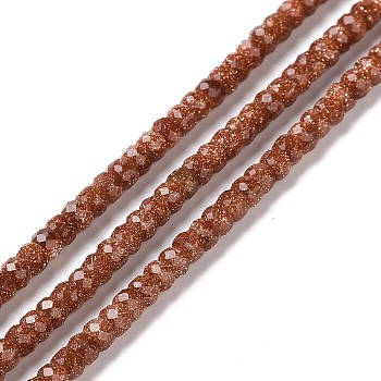 Synthetic Goldstone Beads Strands, Faceted, Rondelle, 3x2mm, Hole: 0.6mm, about 165pcs/strand, 14.96''(38cm)