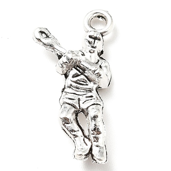 Tibetan Style Alloy Pendants, Hockey Player, Antique Silver, 23x11x4mm, Hole: 1.8mm