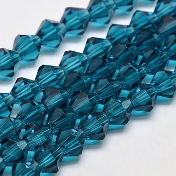 Transparent Glass Beads Strands, Faceted, Bicone, Steel Blue, 4x4mm, Hole: 0.8mm, about 82~85pcs/strand, 12.01~12.2 inch(30.5~31cm)