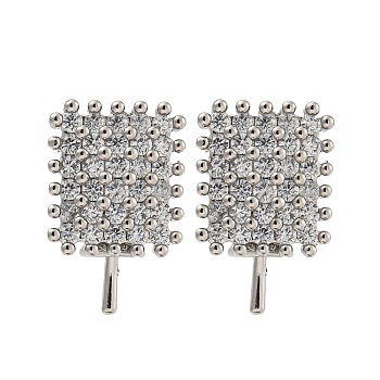 Rack Plating Brass Micro Pave Clear Cubic Zirconia Studs Earrings Finding, Cadmium Free & Lead Free, Long-lasting Plated, Rectangle, Platinum, 16.5x10mm, Pin: 0.8~1mm